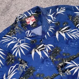RJC Hawaiian Shirt Mens XL Tropical Palm Tree Island Blue Short Sleeve Excellent